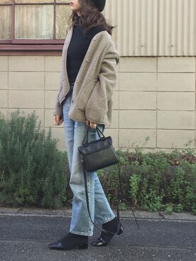 「黒タートルネック」｜「アイテム（ノーカラージャケット）」を使った、mai＊maiさん（レディース・166cm）の秋コーディネート