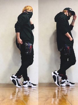 「AZUL by moussy（アズールバイマウジー）のアイテム（パーカー）」を使った、ciel_wearさん（メンズ・168cm）の冬コーディネート