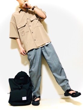 KOMEI   さんの「ブライトポプリンリラックスレギュラーカラーオーバーCPOシャツ 1/2 sleeve(EMMA CLOTHES)」を使ったコーディネート