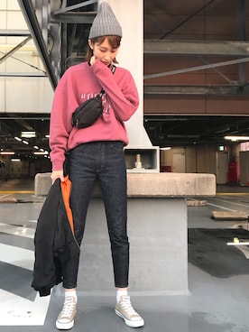 「MOUSSY（マウジー）のアイテム（ブルゾン）」を使った、maichinさん（レディース・178cm）の秋コーディネート