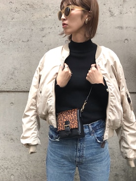 「MOUSSY（マウジー）のアイテム（ブルゾン）」を使った、maichinさん（レディース・178cm）の秋コーディネート