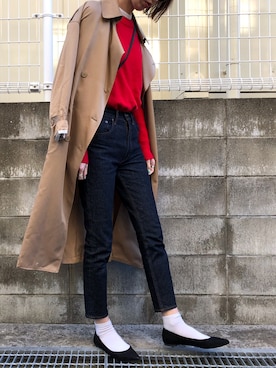 「MOUSSY（マウジー）のMVS SKINNY（デニムパンツ）」を使った、maichinさん（レディース・178cm）の冬コーディネート