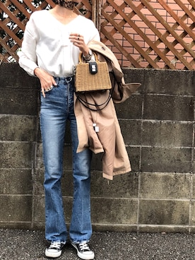 「fifth（フィフス）のVネックラインデザインブラウス（シャツ/ブラウス）」を使った、maichinさん（レディース・178cm）の春コーディネート