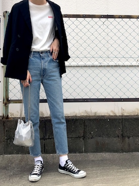 「MOUSSY（マウジー）のMVS SKINNY（デニムパンツ）」を使った、maichinさん（レディース・178cm）の夏コーディネート