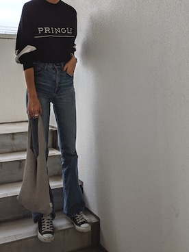 「H&M（エイチ・アンド・エム）のアイテム（ニット/セーター）」を使った、maichinさん（レディース・178cm）の秋コーディネート