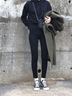 「MOUSSY（マウジー）のアイテム（その他アウター）」を使った、maichinさん（レディース・178cm）の冬コーディネート