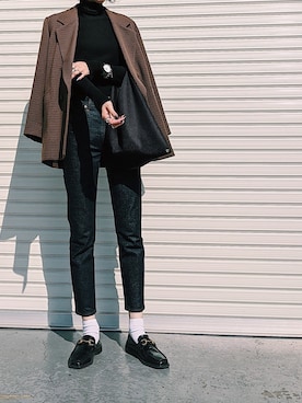 「MOUSSY（マウジー）のMVS SKINNY（デニムパンツ）」を使った、maichinさん（レディース・178cm）の秋コーディネート