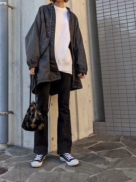 「MOUSSY（マウジー）のアイテム（その他アウター）」を使った、maichinさん（レディース・178cm）の冬コーディネート