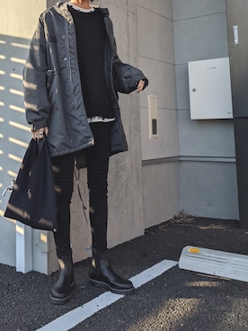 「MOUSSY（マウジー）のアイテム（その他アウター）」を使った、maichinさん（レディース・178cm）の冬コーディネート