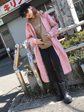 「アイテム（ステンカラーコート、ピンク系）」を使った、瀬戸あゆみさん（レディース・152cm）の春コーディネート