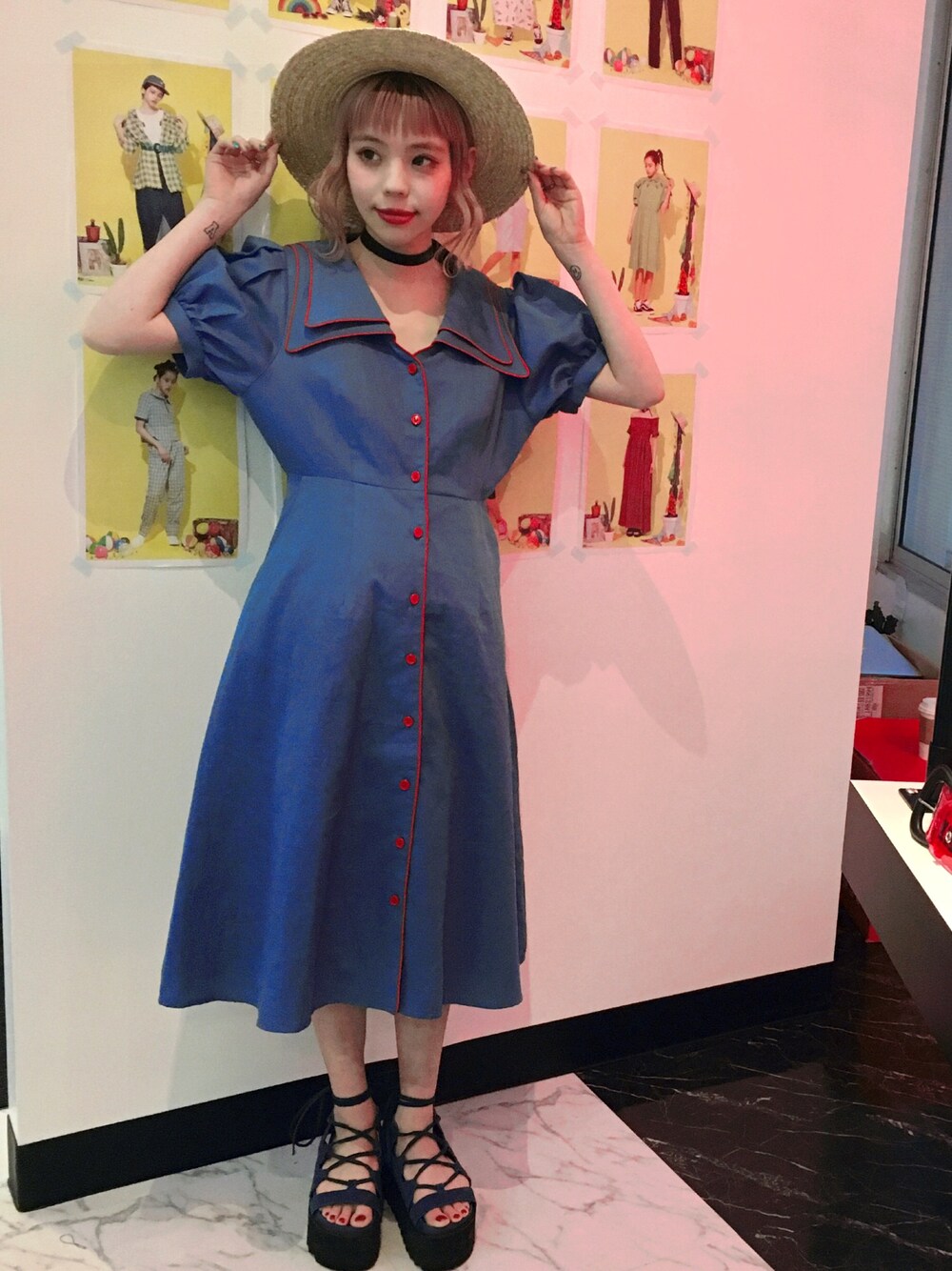「Aymmy in the batty girls、サンダル、ワンピース」｜「Aymmy in the batty girlsのRESORT レトロワンピース（ワンピース、ブルー系）」を使った、瀬戸あゆみさん（レディース・152cm）の夏コーディネートの1枚目の写真