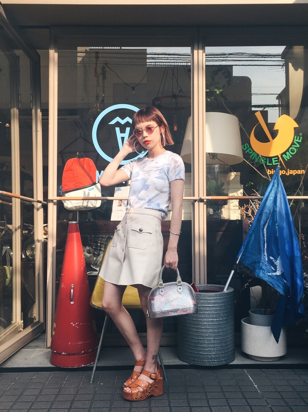 「Aymmy in the batty girls、KENZO、夏、休日スタイル」｜「Aymmy in the batty girlsのPARK WALK スカート（スカート、ベージュ系）」を使った、瀬戸あゆみさん（レディース・152cm）の夏コーディネートの1枚目の写真