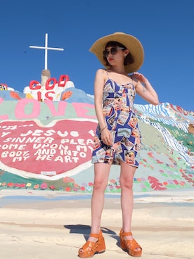 「MARC JACOBS（マークジェイコブス）のアイテム（サンダル）」を使った、瀬戸あゆみさん（レディース・152cm）の夏コーディネート