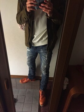 「Abercrombie&Fitch（アバークロンビーアンドフィッチ）のアイテム（ミリタリージャケット）」を使った、ppさん（メンズ・174cm）の春コーディネート