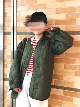 「ボーダー×デニム」｜「アイテム（その他アウター）」を使った、MIYUさん（レディース・156cm）の春コーディネート