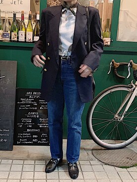 「紺ブレ」｜「アイテム（財布/小物）」を使った、MIYUさん（レディース・156cm）の秋コーディネート