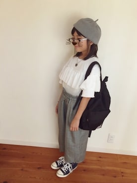 「白ブラウス」｜ゆりあのこあらさん（キッズ・130cm）の秋コーディネート