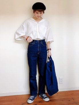 「ハイウエストストレートジーンズ」｜ゆりあのこあらさん（レディース・158cm）の夏コーディネート