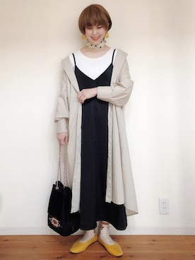 「キャミワンピ」｜「アイテム（シャツワンピース）」を使った、ゆりあのこあらさん（レディース・158cm）の秋コーディネート