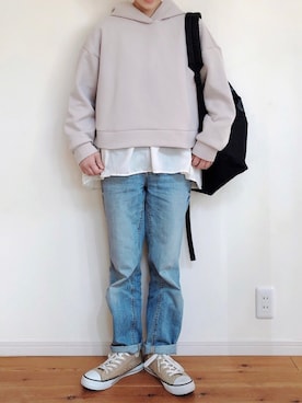 「ハイウエストストレートジーンズ」｜ゆりあのこあらさん（レディース・158cm）の秋コーディネート