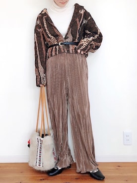 「GU（ジーユー）のアイテム（パンツ、ブラウン系）」を使った、ゆりあのこあらさん（レディース・158cm）の春コーディネート