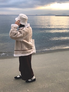 「tiptop（ティップトップ）のアイテム（ムートンコート）」を使った、𝐲𝐮𝐮𝐤𝐚 さん（レディース・155cm）の冬コーディネート