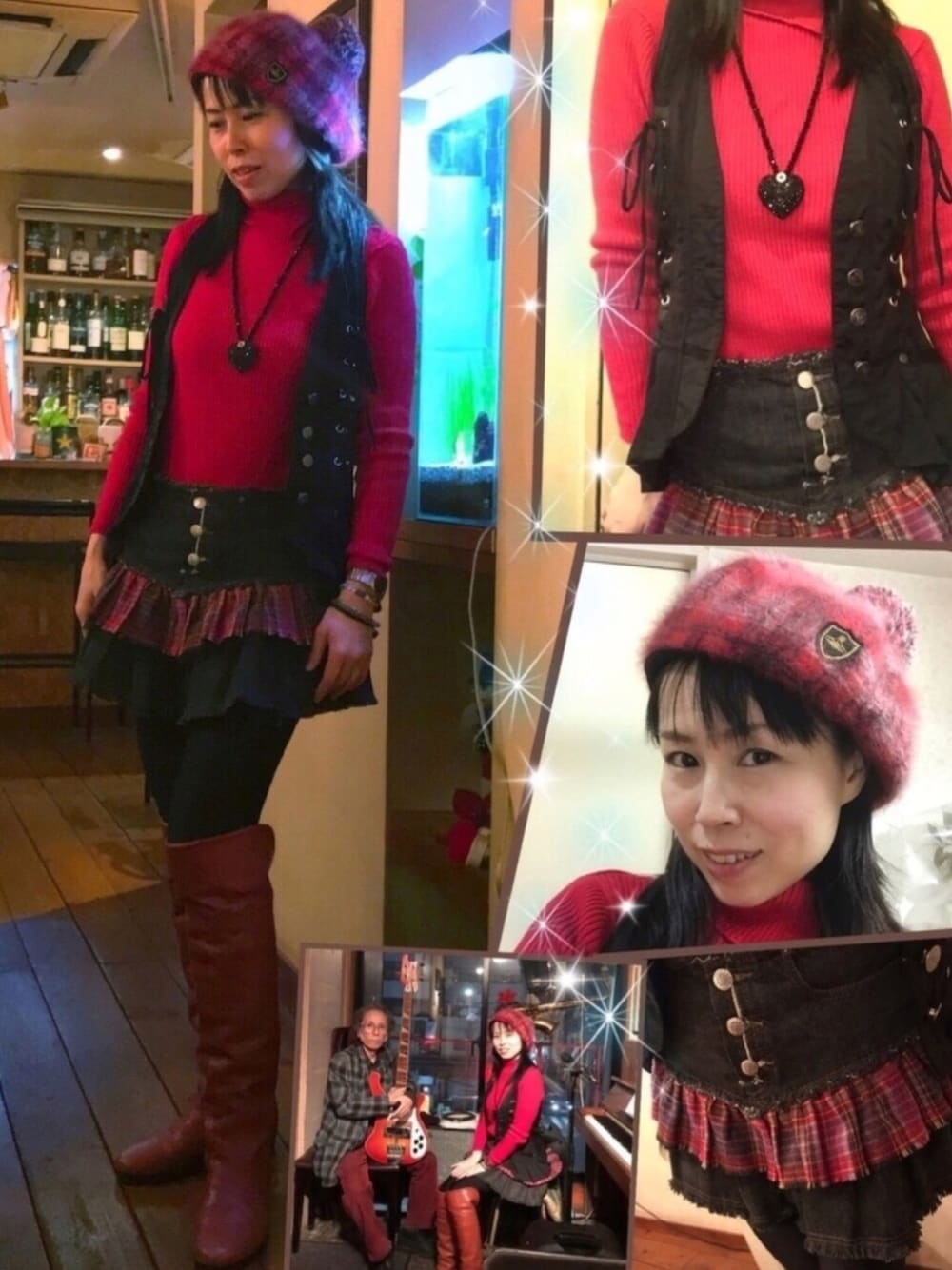 「オトナ女子、冬コーデ、ベレー帽コーデ、ヴィヴィアンウエストウッド、ライブコーデ、ゴスロリ風、クリスマスコーデ、ニーハイブーツ、チェック柄、赤ニット」｜「Vivienne Westwoodのアイテム（ハンチング/ベレー帽、レッド系）」を使った、yuririn0410さん（レディース・156cm）の冬コーディネートの1枚目の写真