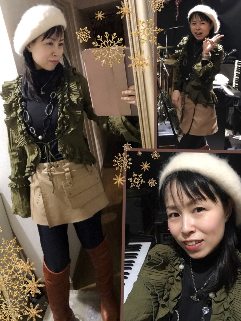 「Vivienne Westwood、CA4LA、フリルトップス、ベレー帽、ライブ、ミニスカート、オトナ女子、大人ガーリー、ニーハイブーツ、OzzOn」｜「CA4LAのアイテム（ハンチング/ベレー帽、ベージュ系）」を使った、yuririn0410さん（レディース・156cm）の冬コーディネートの1枚目の写真