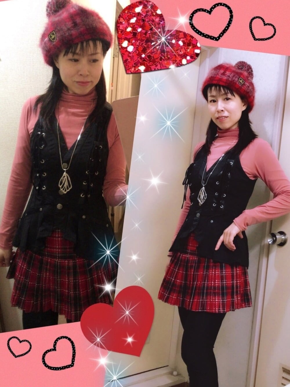 「冬のコーデ、オトナ女子、大人ガーリー、赤チェック、ゴスロリ、パンク、ベレー帽コーデ、ヴィヴィアンウエストウッド、オトナカジュアル、OzzOn」｜「Vivienne Westwoodのアイテム（ハンチング/ベレー帽、レッド系）」を使った、yuririn0410さん（レディース・156cm）の冬コーディネートの1枚目の写真