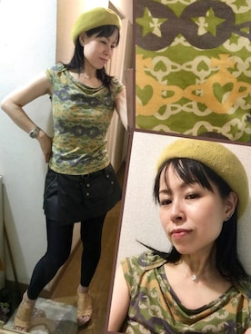 「ウェッジソール」｜「アイテム（ハンチング/ベレー帽）」を使った、yuririn0410さん（レディース・156cm）の夏コーディネート