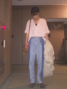「ピンクシャツ」｜「アイテム（その他）」を使った、mokoさん（レディース・158cm）の春コーディネート