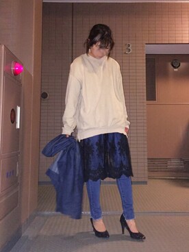 「NETSTAR（ネットスター）のアイテム（スウェット）」を使った、mokoさん（レディース・158cm）の春コーディネート