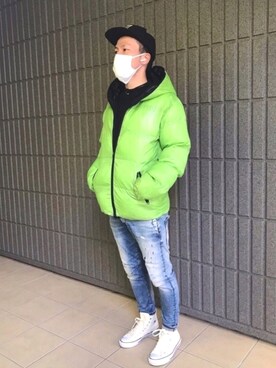 「Guess（ゲス）のアイテム（帽子）」を使った、kkさん（メンズ・170cm）の冬コーディネート