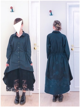 「アイテム（シャツワンピース、ブラック系）」を使った、スカラーあべのソラハ店さん（レディース・152cm）の冬コーディネート