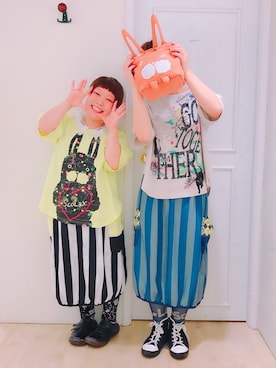 「ScoLar（スカラー）のレモンストライプ×水玉リバーシブルスカート（スカート）」を使った、スカラーあべのソラハ店さん（レディース・160cm）の春コーディネート