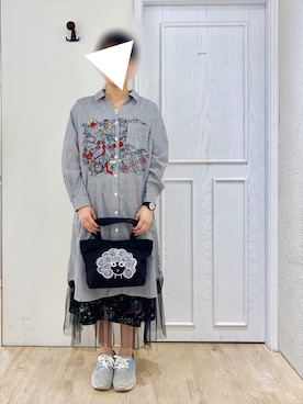 「アイテム（シャツワンピース、ブラック系）」を使った、スカラーあべのソラハ店さん（レディース・160cm）の春コーディネート