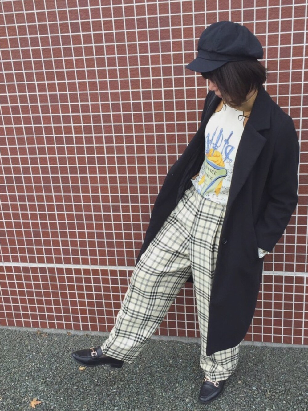 「秋冬コーデ、カジュアル、古着、古着MIX、黒、黒コーデ、休日スタイル、ootd、ワイドパンツ、ふるぎ」｜「w closetのアイテム（ジャケット/アウター、ブラック系）」を使った、ちかさん（レディース・163cm）の冬コーディネートの1枚目の写真