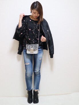 「SEVENDAYS=SUNDAY（セブンデイズサンデイ）のアイテム（MA-1）」を使った、❁Hana❁さん（レディース・155cm）の冬コーディネート