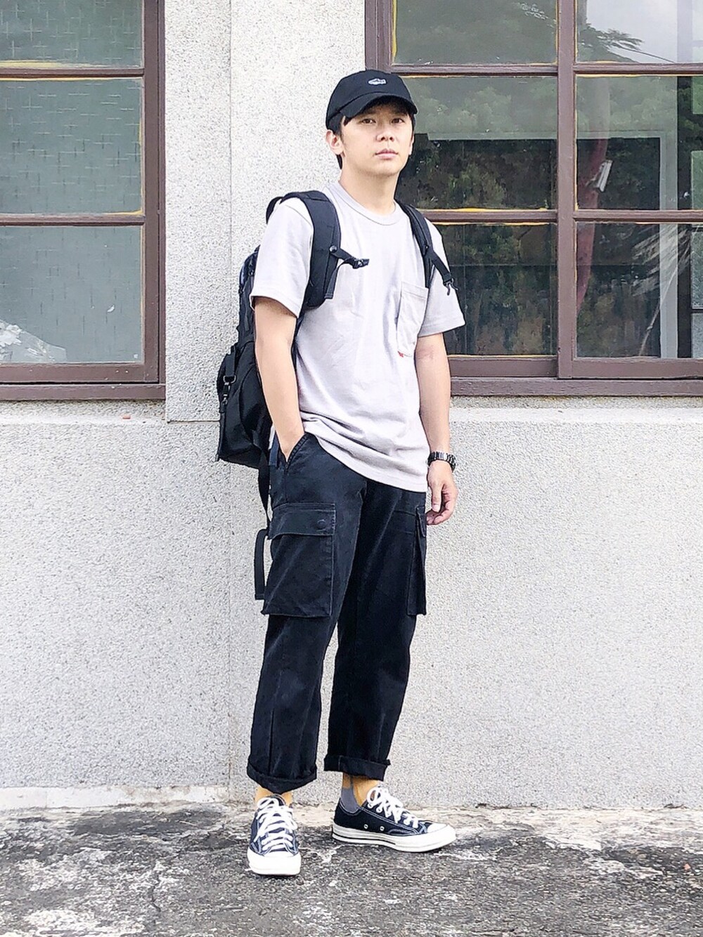 「goopi、Taiwan、converse、CONVERSE1970、ootd、ootdtw、TAIPEI、Sunnyday、boy、men」｜「AGILITYのアイテム（パンツ、ブラック系）」を使った、zivyehさん（メンズ・165cm）の夏コーディネートの1枚目の写真