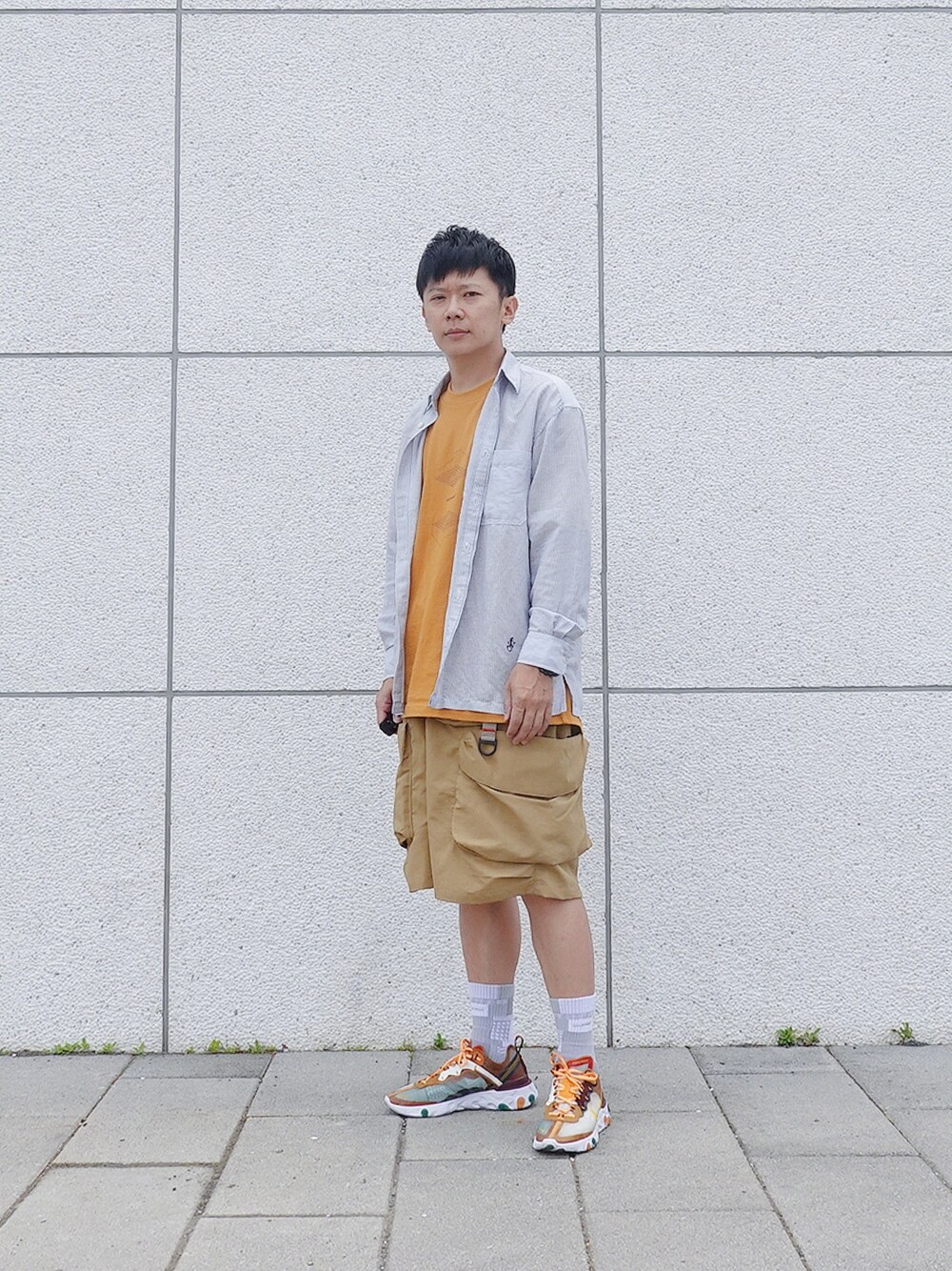 「ootd、ootdtw、goopi、GOOPiMADE、goopi.tw、NIKE、menswear、WEAR」｜「goopimadeのアイテム（Tシャツ/カットソー、オレンジ系）」を使った、zivyehさん（メンズ・165cm）の夏コーディネートの1枚目の写真