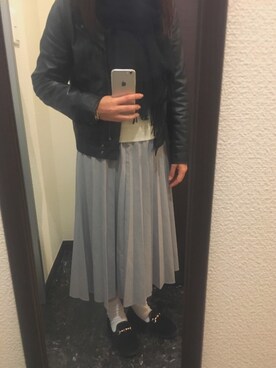「GU（ジーユー）のアイテム（マフラー、ブラック系）」を使った、mauさん（レディース・154cm）の冬コーディネート