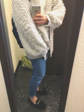 「Chico（チコ）のループ編みロングニットカーディガン（カーディガン/ボレロ）」を使った、mauさん（レディース・154cm）の冬コーディネート