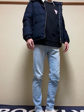 「Guess（ゲス）のアイテム（スウェット）」を使った、mocha0205さん（メンズ・178cm）の冬コーディネート