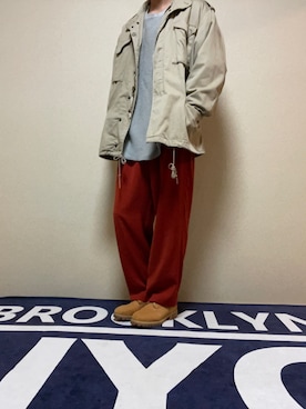 「スラックスパンツ」｜「アイテム（ミリタリージャケット）」を使った、mocha0205さん（メンズ・178cm）の冬コーディネート