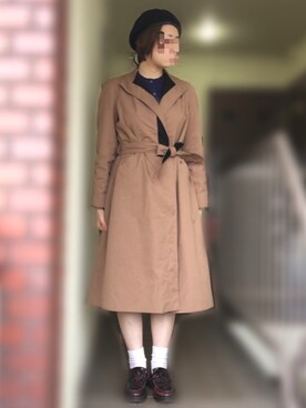 「レトロワンピース」｜「アイテム（ステンカラーコート）」を使った、ゆさん（レディース・162cm）の秋コーディネート