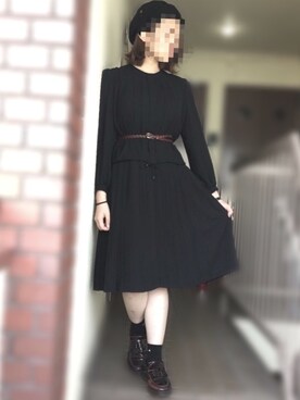 「レトロワンピース」｜「アイテム（ハンチング/ベレー帽）」を使った、ゆさん（レディース・162cm）の秋コーディネート