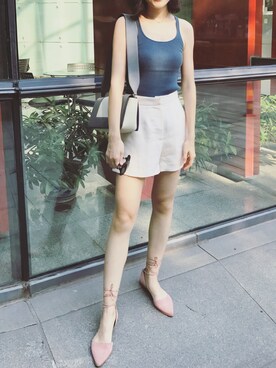 「アイテム（タンクトップ、ブルー系）」を使った、snowさん（レディース・167cm）の夏コーディネート