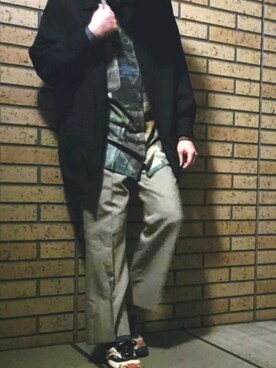 「花柄」｜「アイテム（ナイロンジャケット）」を使った、tummyshigeさん（メンズ・176cm）の冬コーディネート