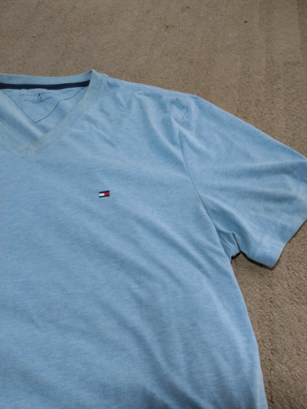 「TOMMY HILFIGERのアイテム（Tシャツ/カットソー、ブルー系）」を使った、黒い羊（BlackSheep）さん（メンズ・175cm）の夏コーディネートの1枚目の写真