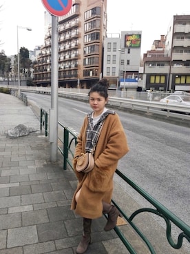 「DHOLIC（ディーホリック）のウール混スナップボタンチェックシャツ（シャツ/ブラウス）」を使った、Jennie さん（レディース・155cm）の冬コーディネート